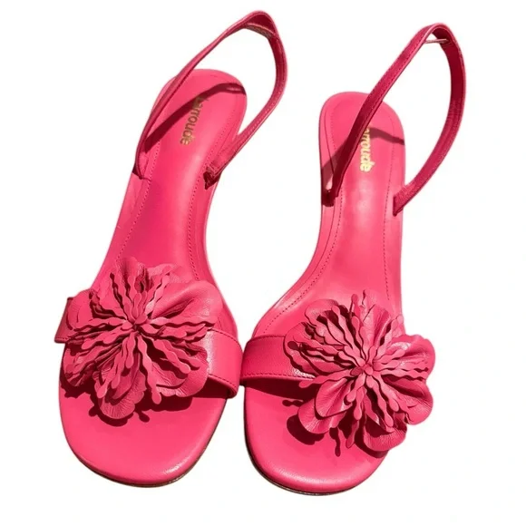 Larroudé Hibiscus Hi sandal sling back stiletto heel leather floral Pink shoe